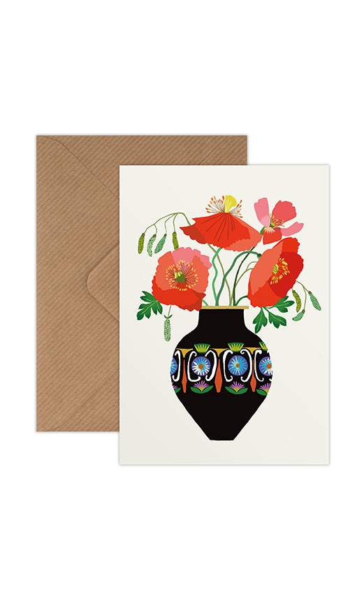 Poppies In a Vase Greetings Card