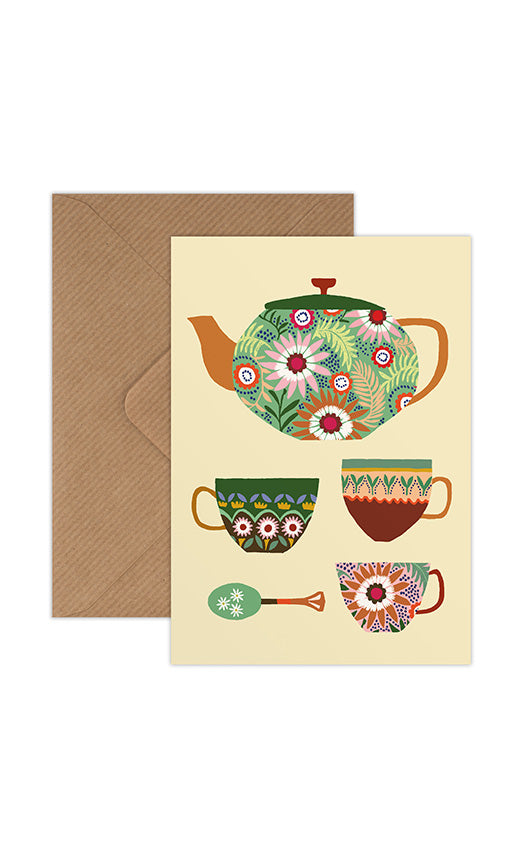 Floral Tea Set Greetings Card