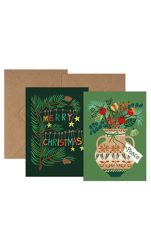 Christmas Greetings Card Pack - Christmas Branch & Peace.