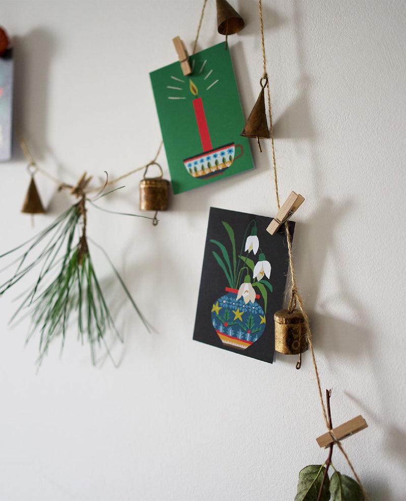 Christmas Mini Card Pack - Festive Candle & Snowdrops.
