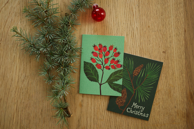 Christmas Mini Card Pack - Christmas Pine & Winter Rosehips