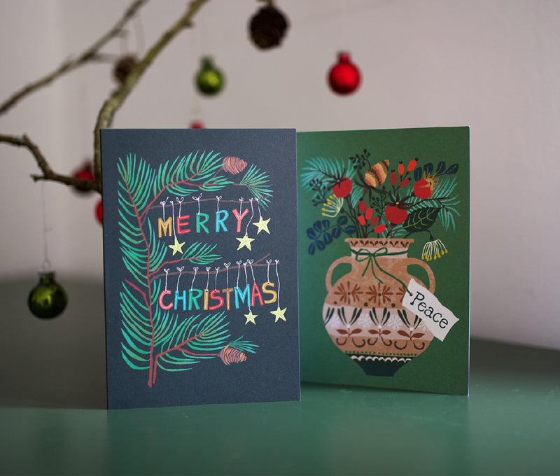 Christmas Greetings Card Pack - Christmas Branch & Peace.