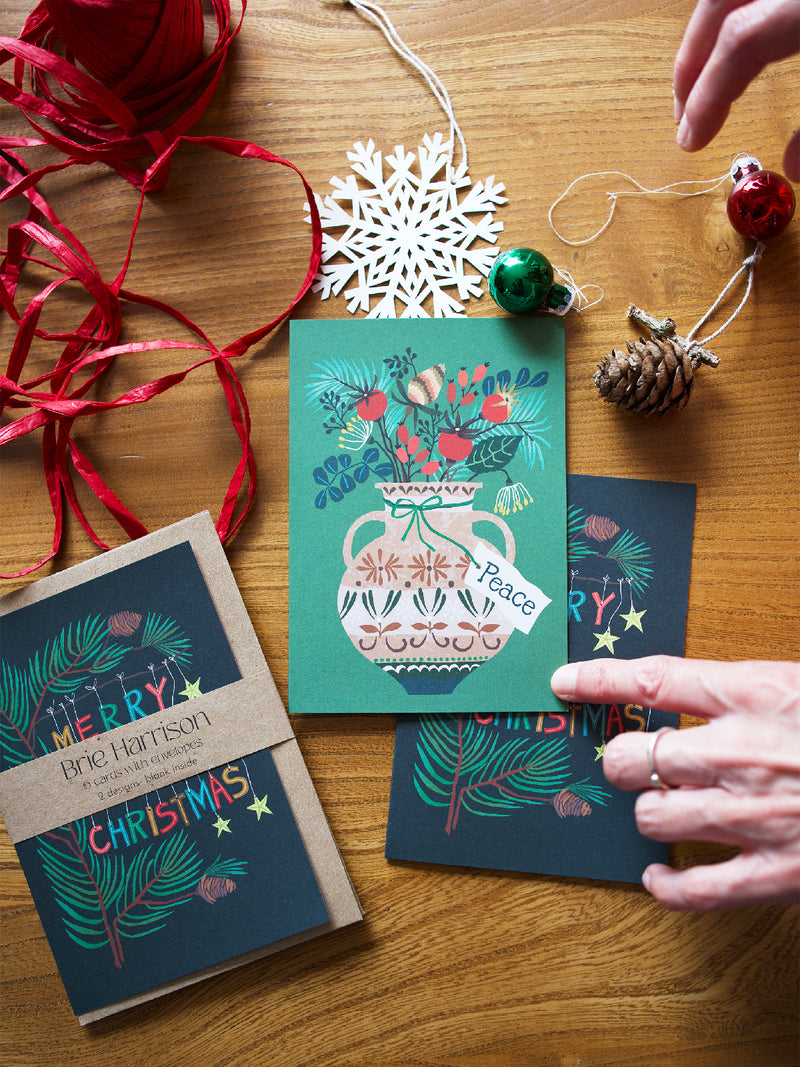 Christmas Greetings Card Pack - Christmas Branch & Peace.