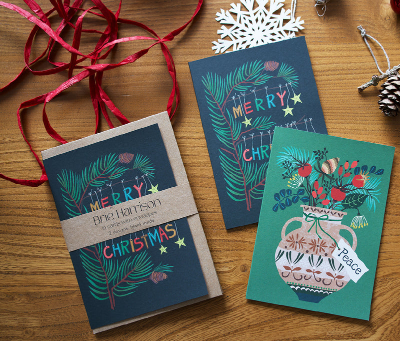 Christmas Greetings Card Pack - Christmas Branch & Peace.